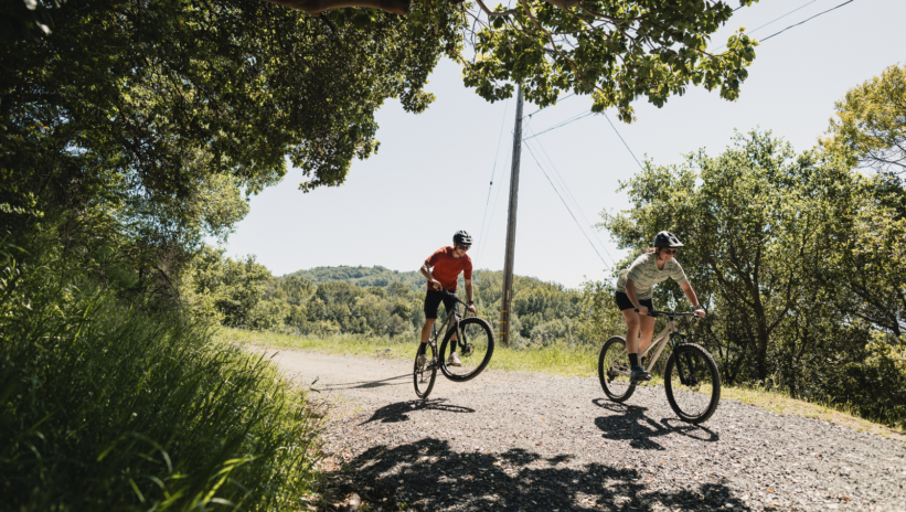 Two people riding Bolinas Ridge