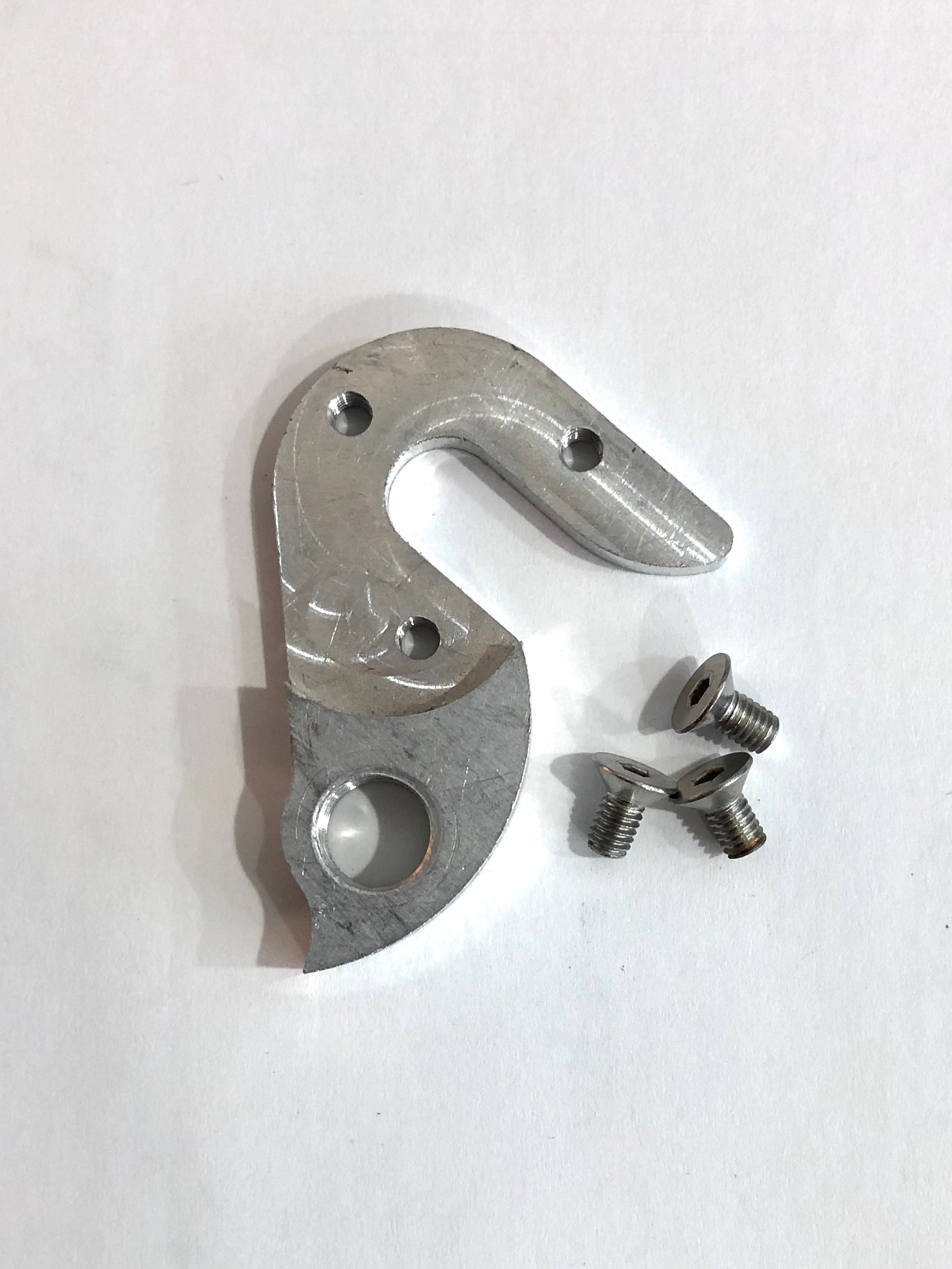 A silver Marin Bikes rear derailleur hanger