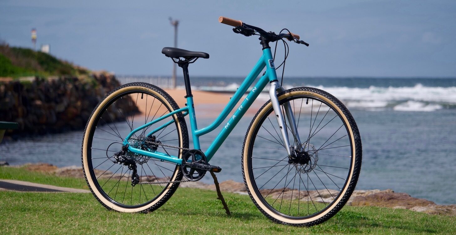 Marin Kentfield ST1, teal, near the beach in Australia.