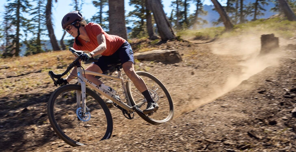 Gestalt XR rider descending a trail, Sierra Mountains, CA.