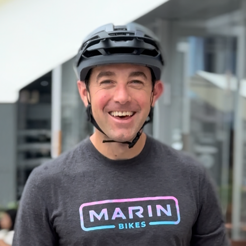 Man in Marin Bikes t-shirt