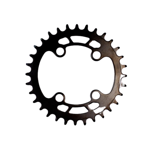 A black Marin Bikes narrow-wide tooth profile bicycle chainring