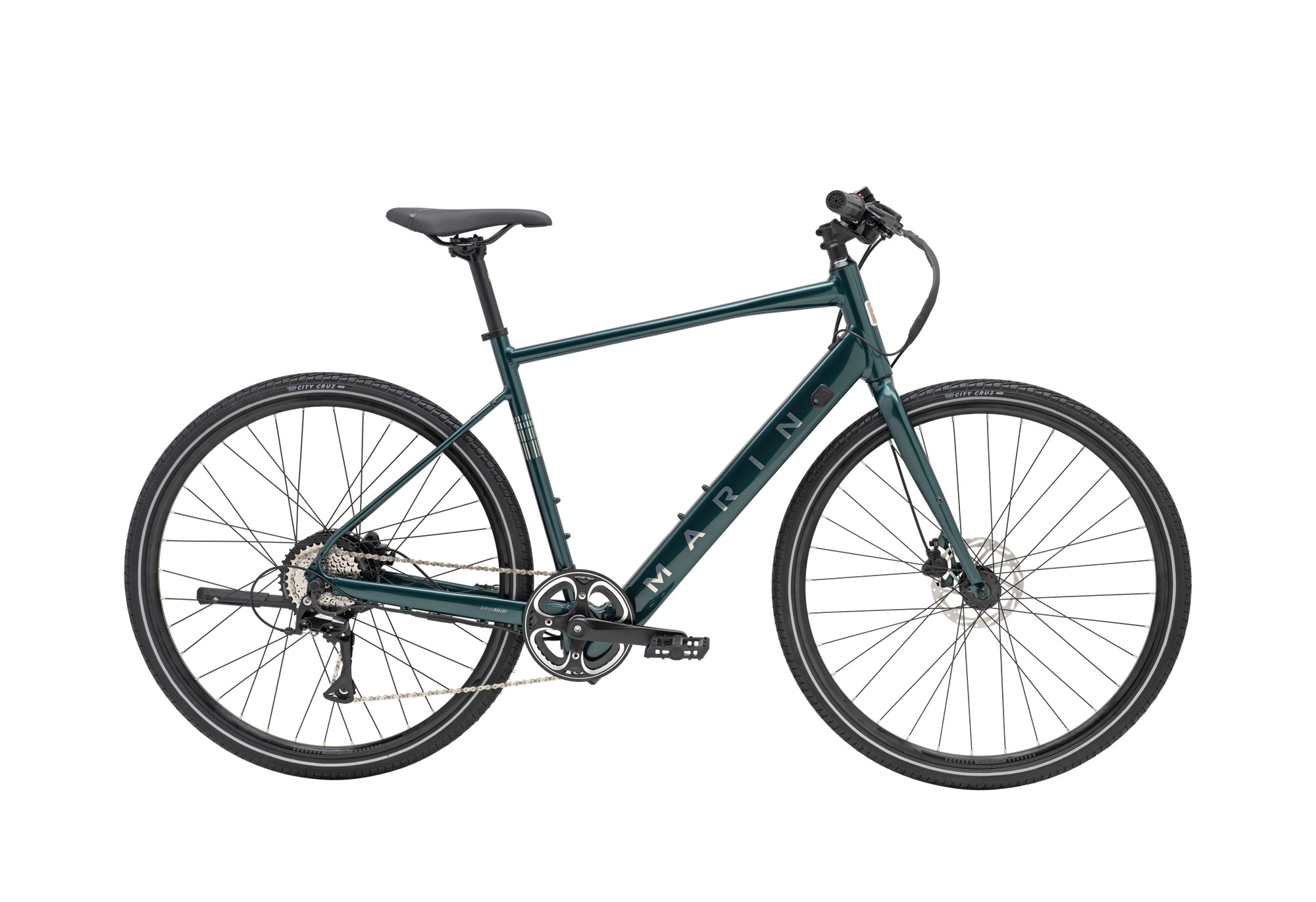 Green bicycle on a white background