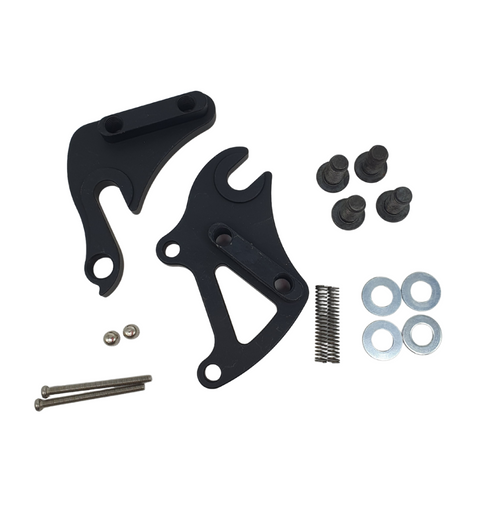 A black Marin Bikes rear derailleur hanger and rear wheel dropout system