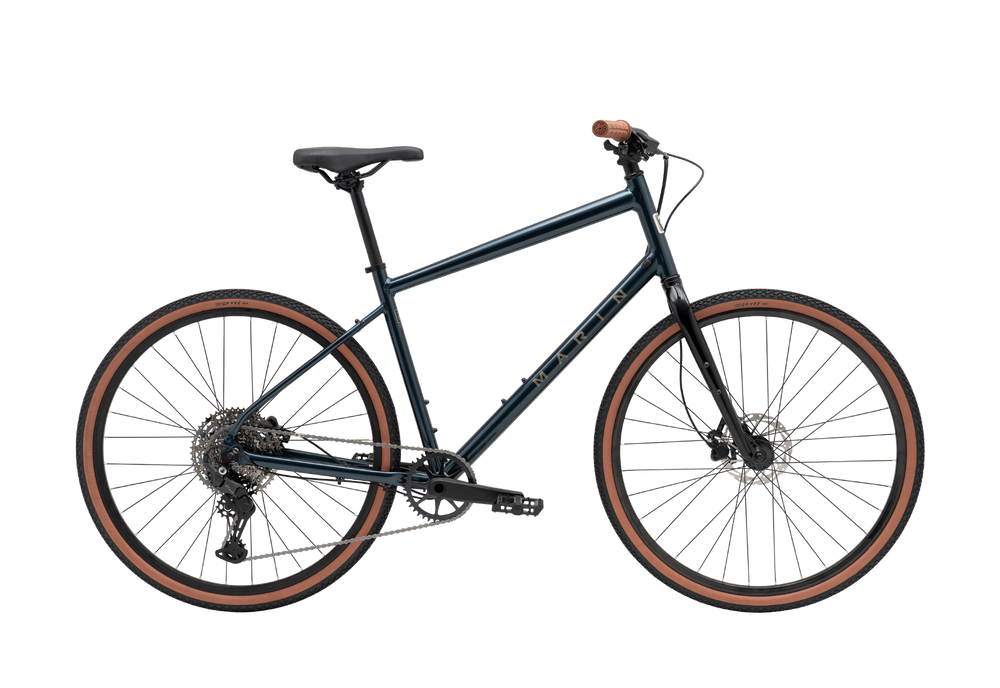 Black bicycle with brown tires on a white background