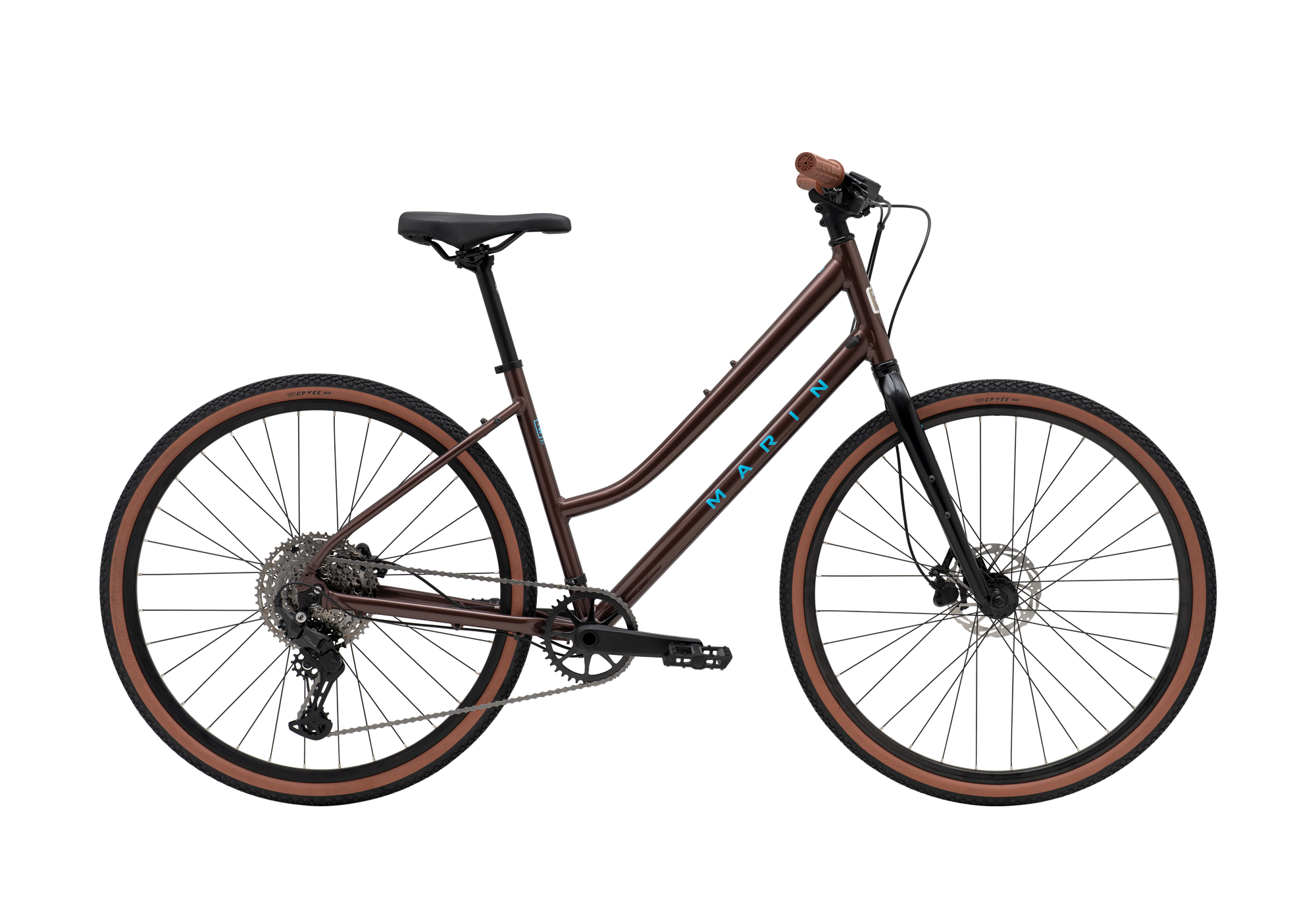 Brown bicycle with 'Mazda' branding on a white background