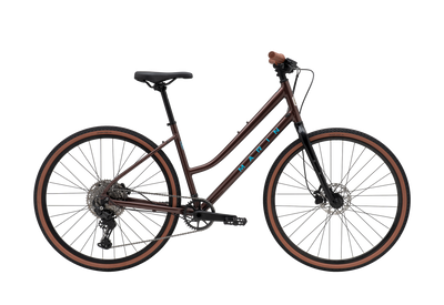 Brown bicycle with 'Mazda' branding on a white background
