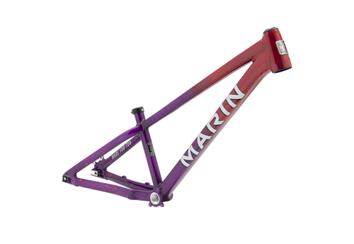 Purple and red bicycle frame with 'Marin' branding on a white background