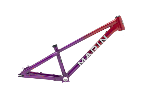 Purple and red bicycle frame with 'Marin' branding on a white background