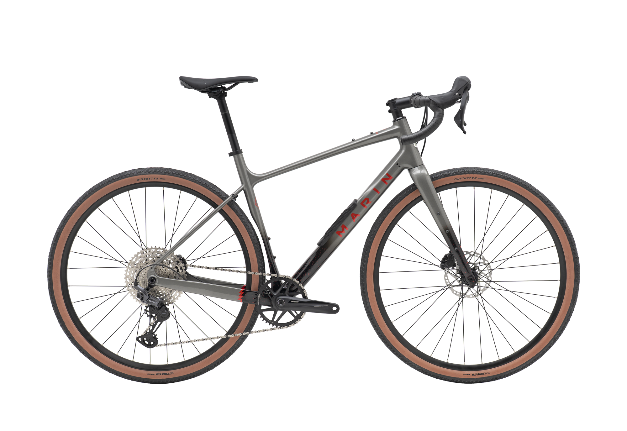 Gray bicycle with brown tires on a white background