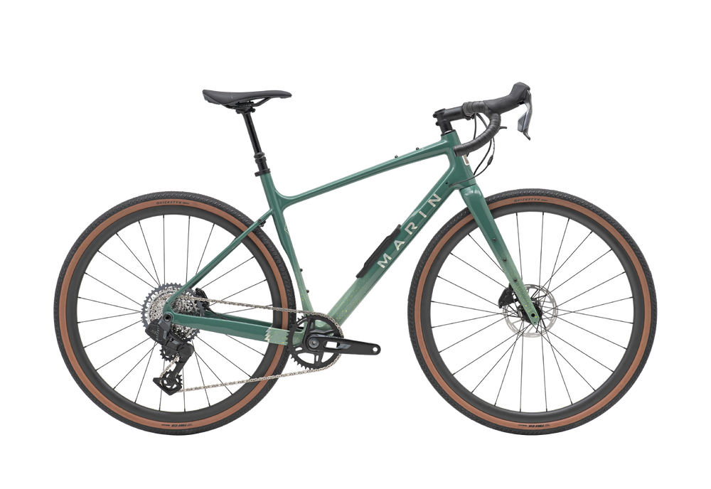 Green bicycle on a white background