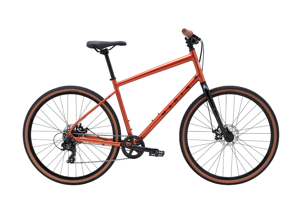 Orange bicycle on a white background