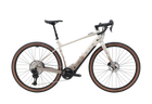 White electric bicycle with brown tires on a white background