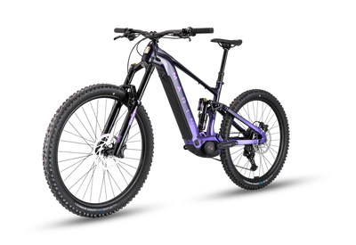 Black and purple electric bike on a white background