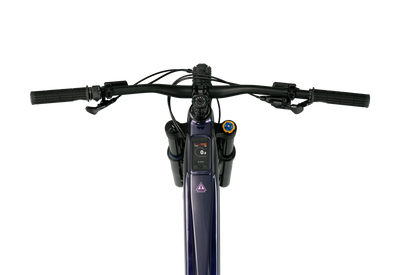 Close-up of a bicycle handlebar with control buttons on a white background