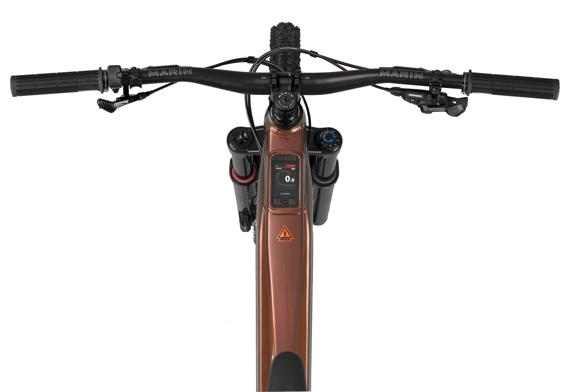 Close-up of a bicycle handlebar with a digital display on a white background