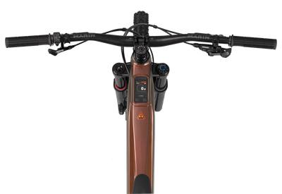 Close-up of a bicycle handlebar with a digital display on a white background