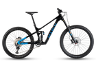 Black mountain bike with blue accents on a transparent background
