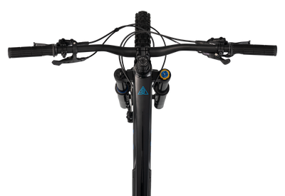 Close-up of a bicycle handlebar with visible brand logo on a white background