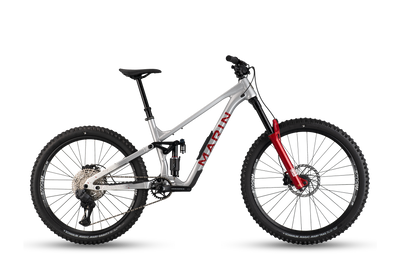 Mountain bike with red accents on a white background