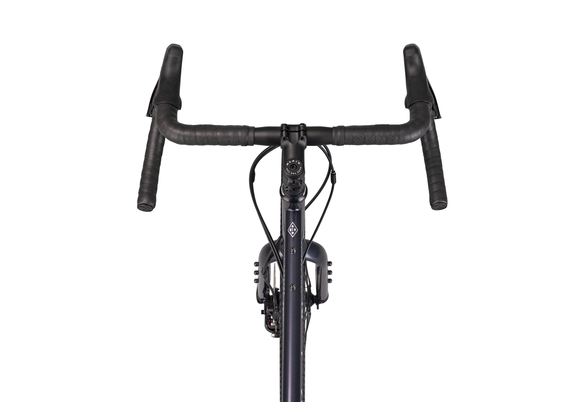 Cycling handlebar with black grips on a white background