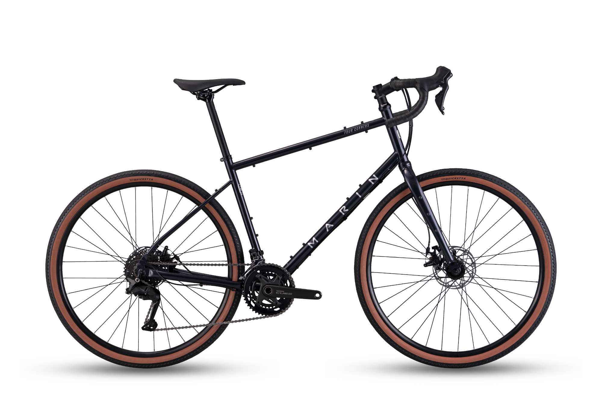 Black bicycle with brown tires on a white background