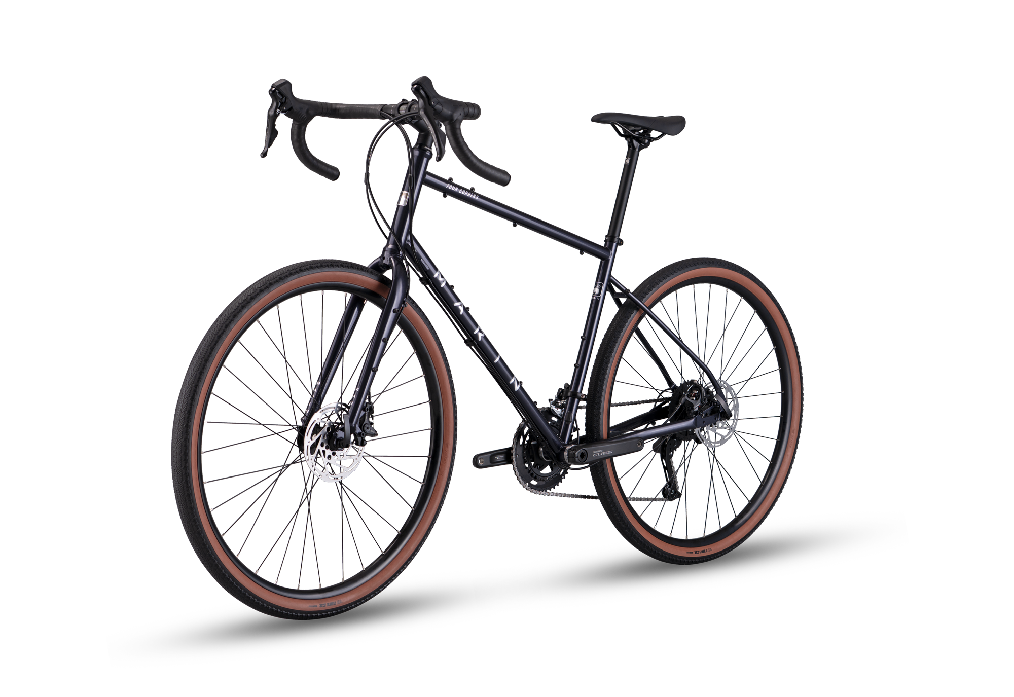 Black bicycle with brown tires on a white background