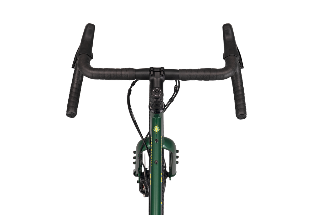 Bicycle handlebar and front section on a white background