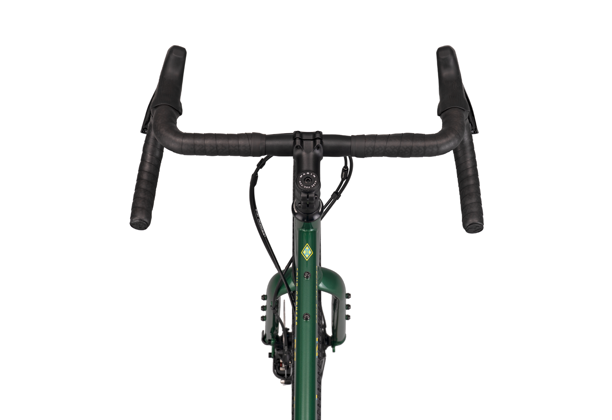 Bicycle handlebar and front section on a white background