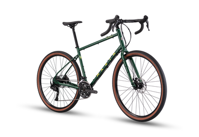 Green bicycle with brown tires on a white background