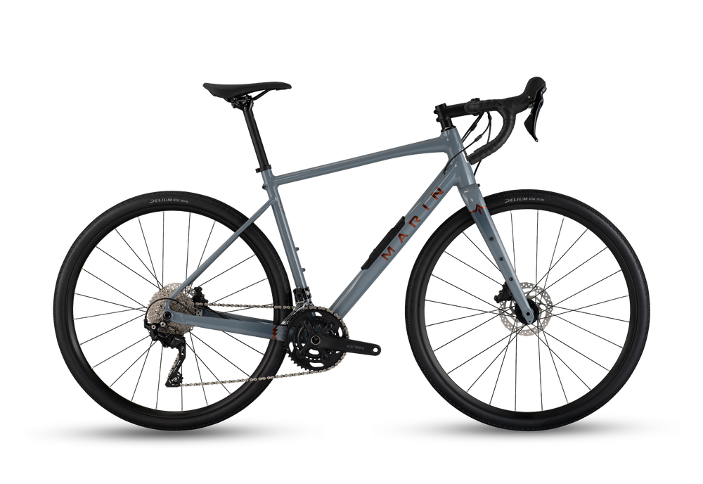 Gray bicycle on a white background