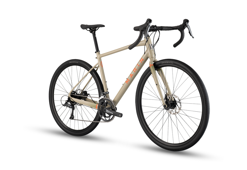 Beige bicycle with black wheels on a transparent background