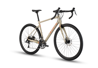 Beige bicycle with black wheels on a transparent background