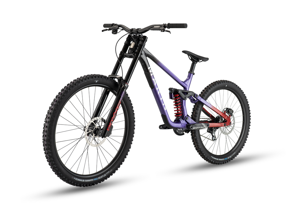 Mountain bike with a purple frame on a white background