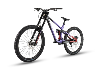 Mountain bike with a purple frame on a white background