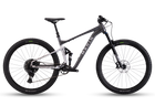 Mountain bike with black frame and tires on a white background