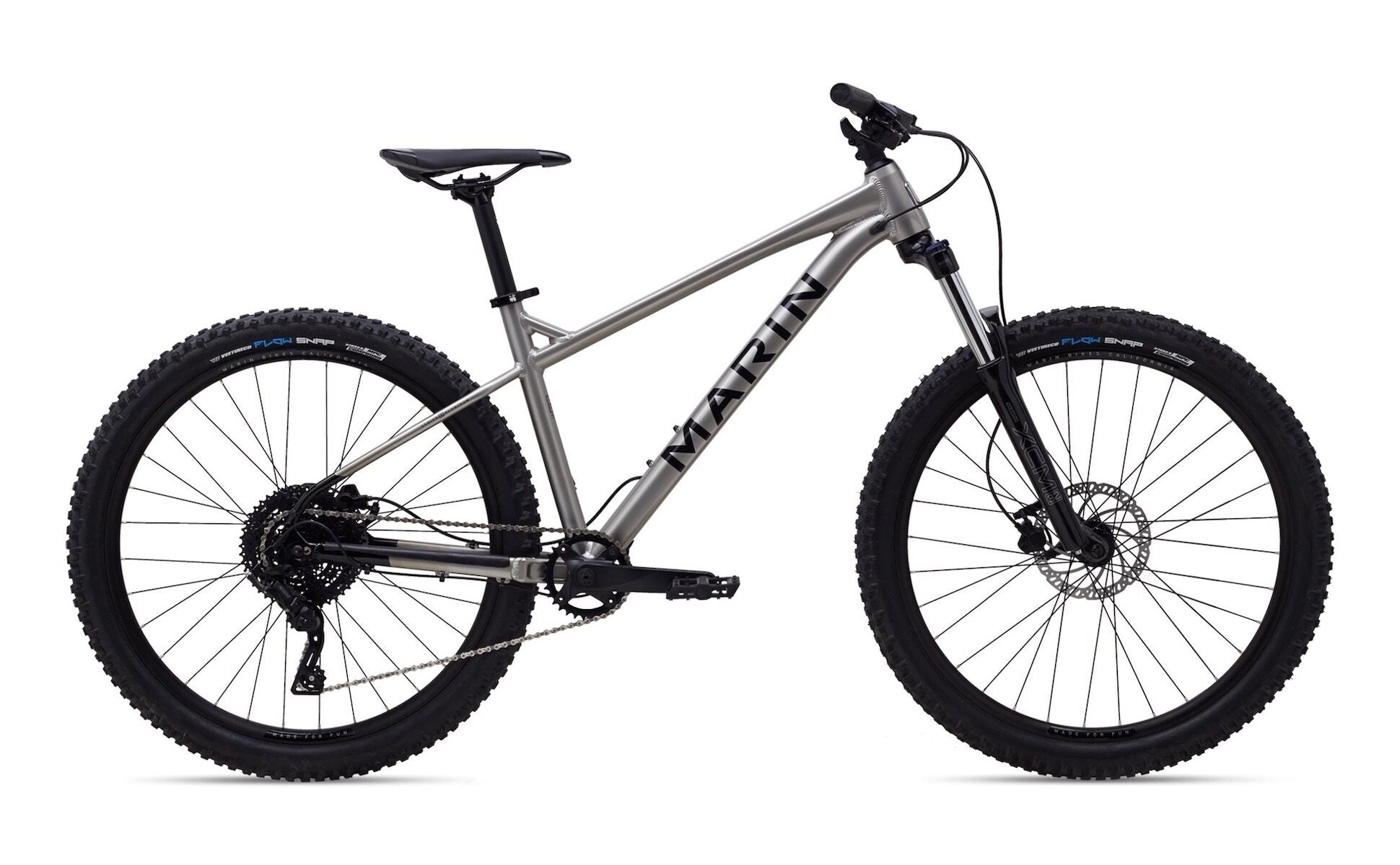An image of a 2021 Marin Bikes San Quentin mountain bike painted in silver