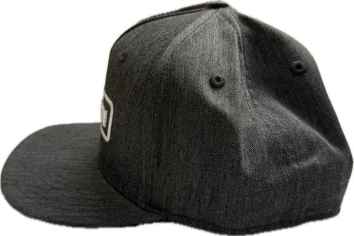 Dark gray cap with a brand logo on a white background