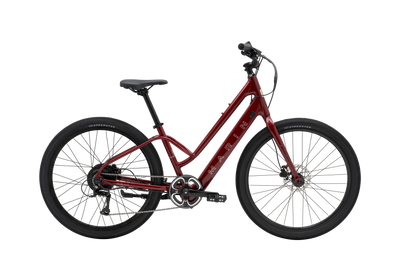 Red electric bicycle on a white background