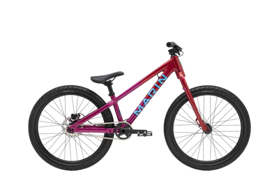 Red children's bicycle with black wheels on a transparent background