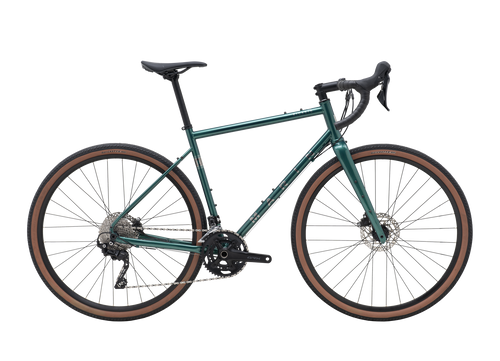 Green bicycle with brown tires on a white background