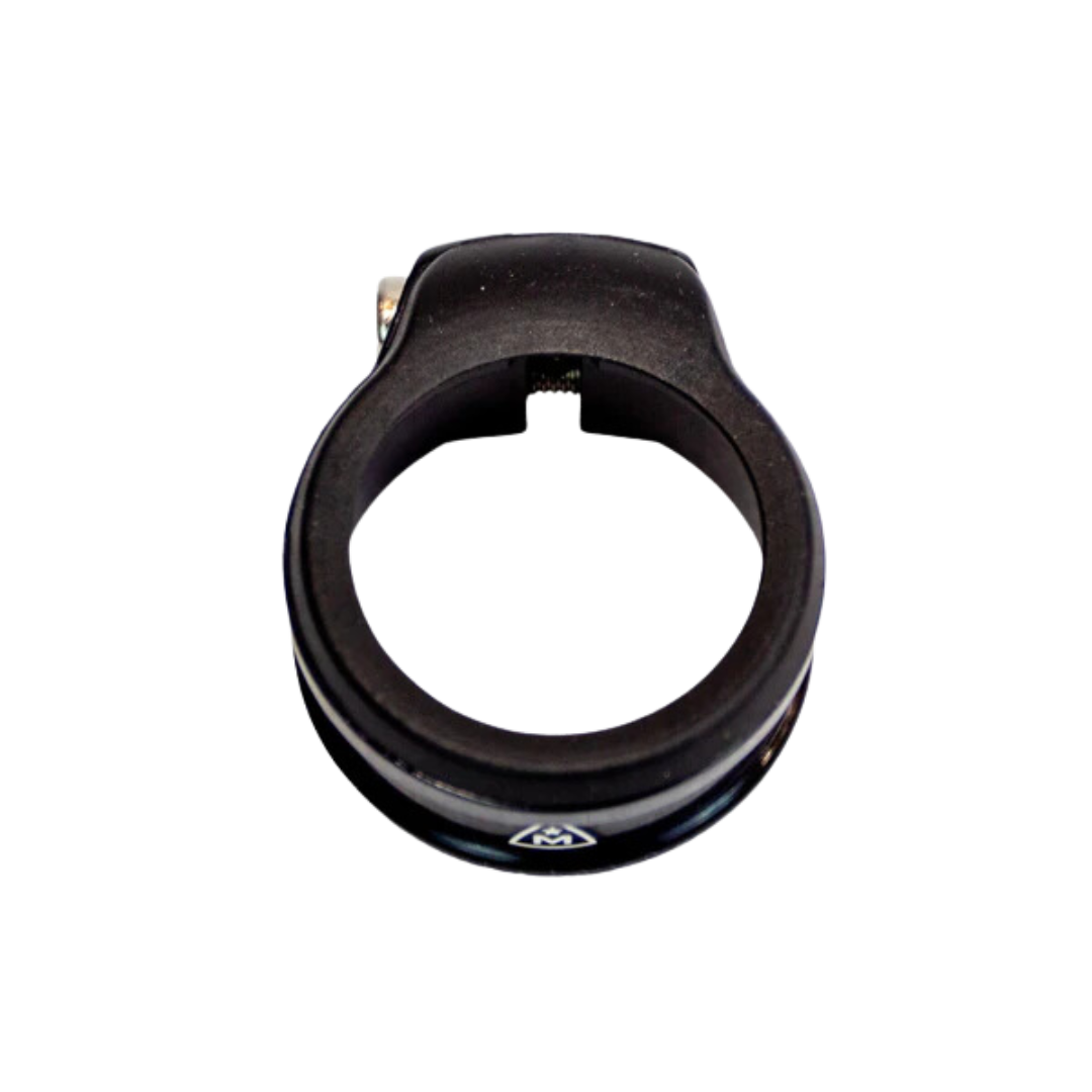 A black Marin Bikes seat post clamp in 32mm