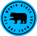 Blue Marin Bikes Badge with Black Bear and Made for Fun slogan